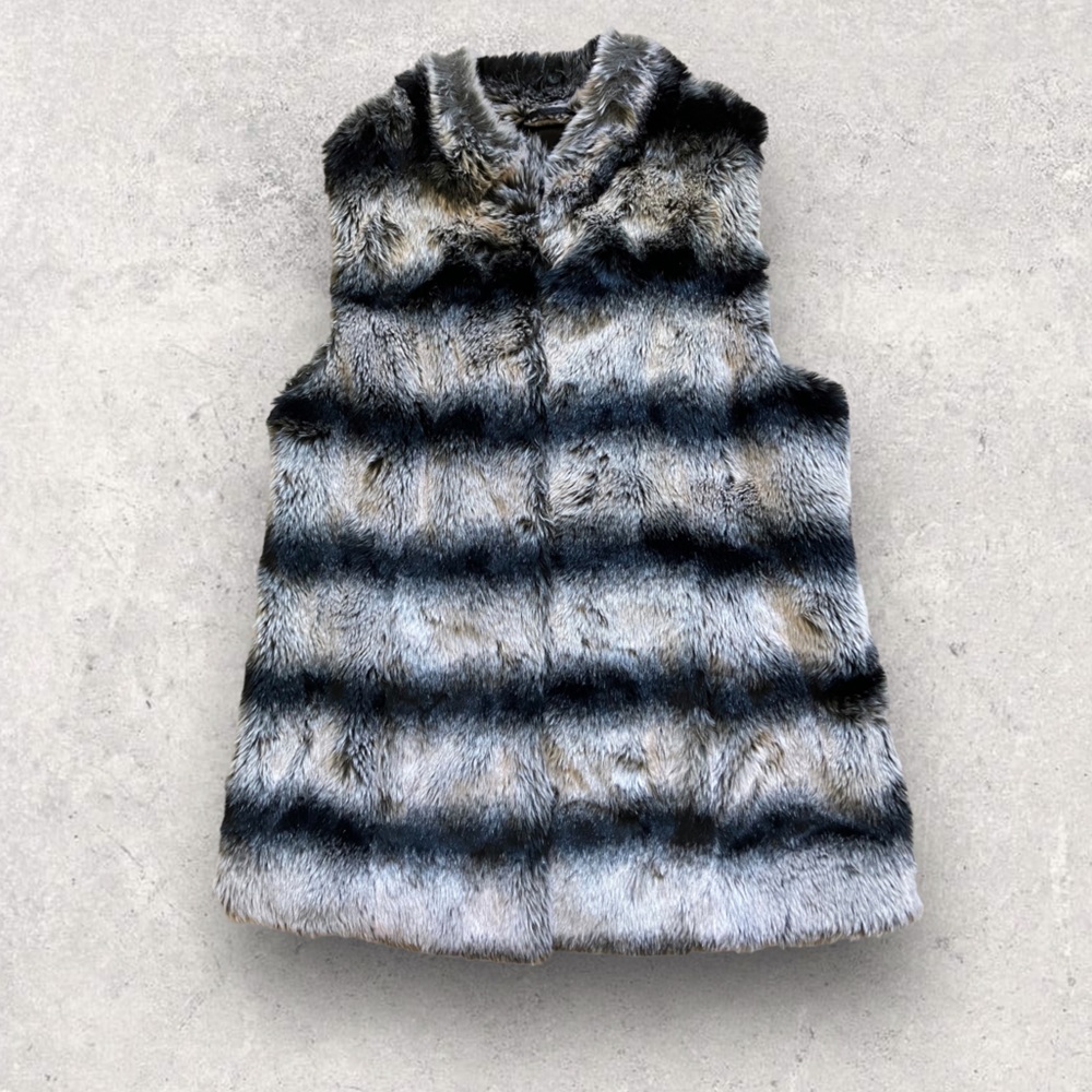 Rachel Zoe Gray and Black Faux Fur Vest